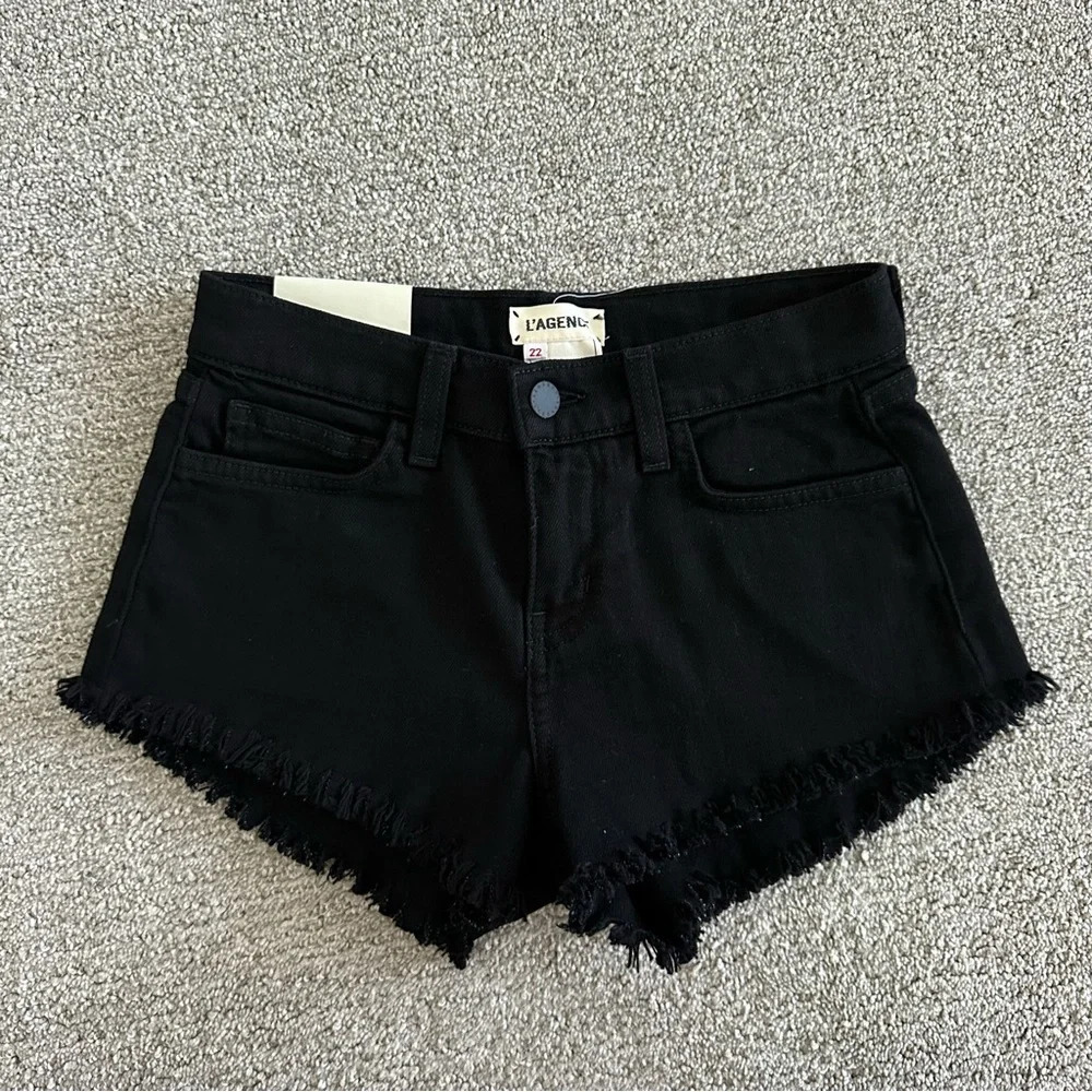 NWT |‎ L’AGENCE | Zoé Le Vintage Frayed Denim Shorts | Black | Size 22
